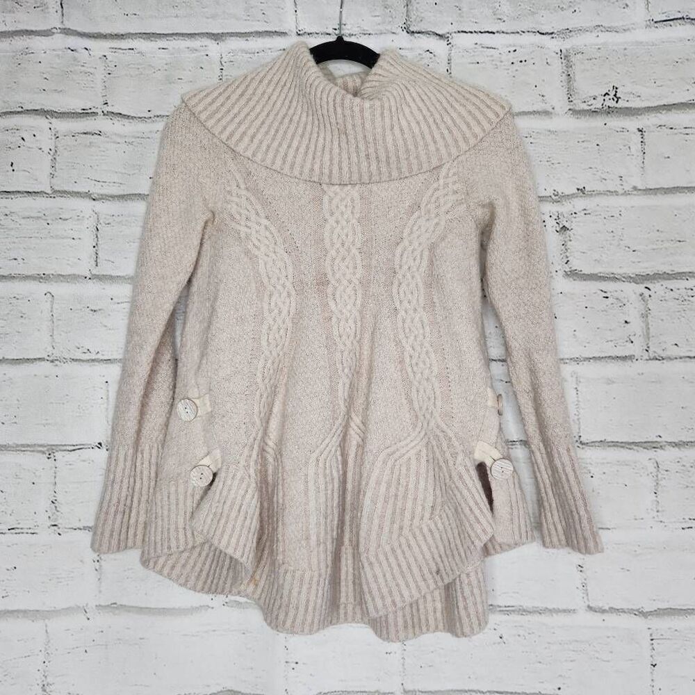 Anthropologie Angel Of The North Womens Cream Chunky Cowl Neck Sweater Size XS